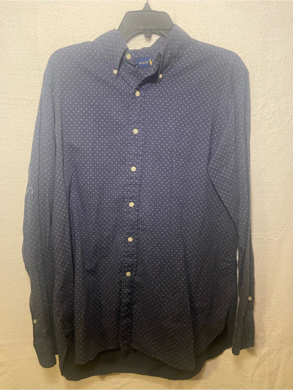 Ralph Lauren Navy Blue Geometric Pattern Button Down Dress Shirt LS Men’s L